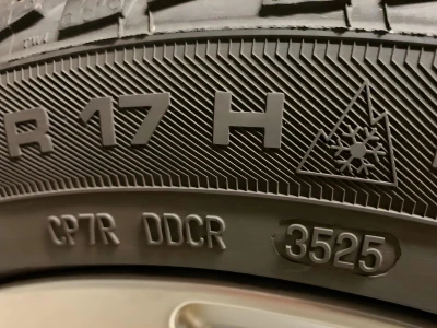 The DOT code on a tyre.