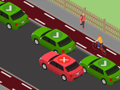 S’arrêter ou stationner en double file est interdit.