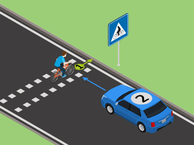 Vous ne pouvez pas mettre en danger les cyclistes sur une traversée vous devez les laisser passer.