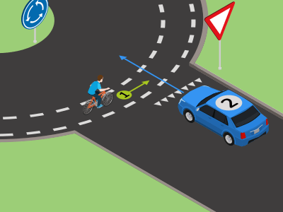 Entrer sur un rond-point (giratoire) avec piste cyclable adjacente.
