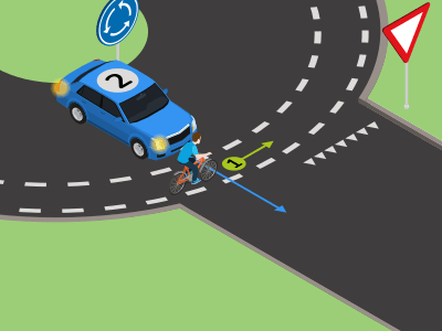 Quitter un rond-point (giratoire) avec piste cyclable adjacente.