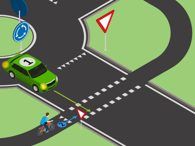 Quitter un rond-point (giratoire) avec une traversée cyclable à côté.