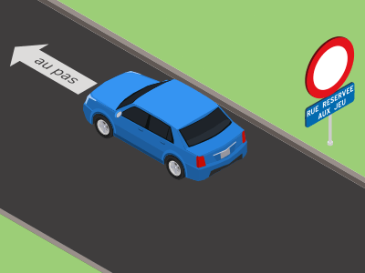 La vitesse maximale autorisée dans une rue réservée au jeu est l’allure du pas.