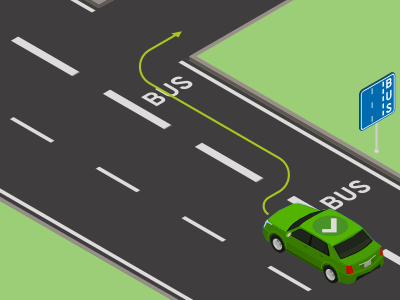 Je mag in de nabijheid van een kruispunt op de busstrook rijden om van richting te veranderen.