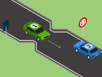 Je moet voorrang geven aan een rijbaanversmalling als je dit verkeersbord ziet.