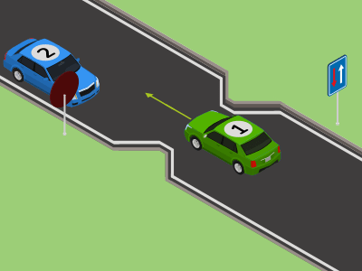 Je hebt voorrang aan een rijbaanversmalling als je dit verkeersbord ziet.