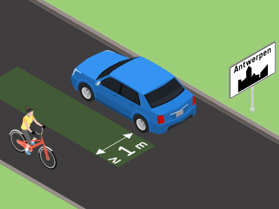 De zijdelingse afstand ten opzichte van voetgangers en (brom)fietsers binnen de bebouwde kom.
