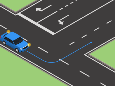 Wanneer je links afslaat, moet je normaal zo ruim mogelijk afslaan, zodat je rechts rijdt op de rijbaan die je inslaat.