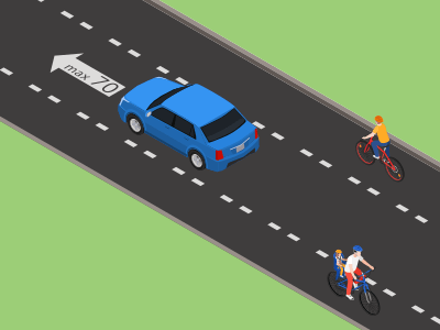 De maximaal toegelaten snelheid op een middenrijbaan is in heel België 70 km/u.
