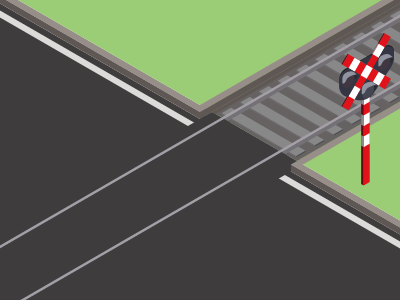 Een overweg met maar één spoor.