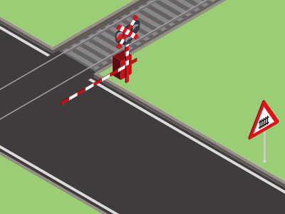 Een overweg met slagbomen