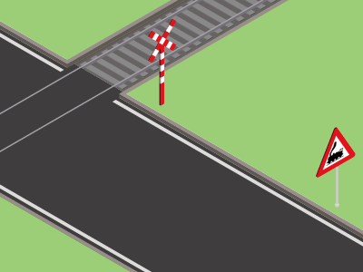 Een overweg zonder slagbomen.