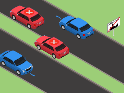 Je mag buiten de bebouwde kom niet parkeren langs de linkerkant van een weg met twee rijbanen.