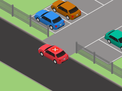 Je mag niet parkeren voor de toegang tot parkeerplaatsen buiten de rijbaan.