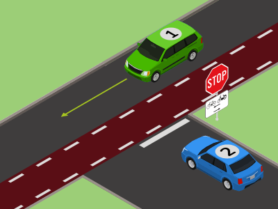 Je moet volledig stoppen, voorrang geven en extra opletten voor fietsers in beide richtingen.
