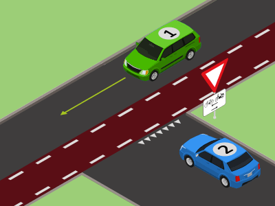 Je moet voorrang geven en extra opletten voor fietsers in beide richtingen.