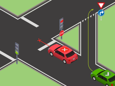 Een aparte strook voor rechts afslaand verkeer dat geen rekening hoeft te houden met de verkeerslichten.