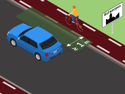 De zijdelingse afstand t.o.v. voetgangers en (brom)fietsers is ook geldig t.o.v. andere delen.