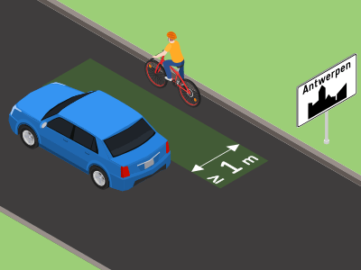 De zijdelingse afstand ten opzichte van voetgangers en (brom)fietsers binnen de bebouwde kom.