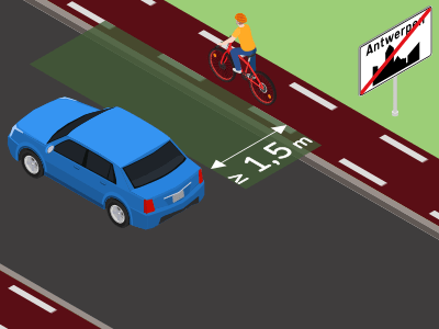 De zijdelingse afstand t.o.v. voetgangers en (brom)fietsers is ook geldig t.o.v. andere delen.